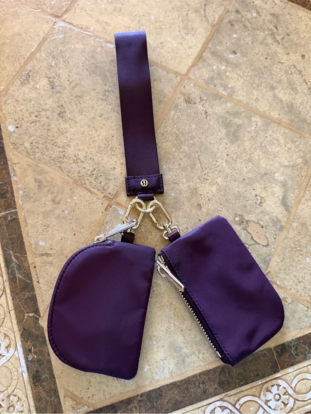 Lululemon Purple Dual Pouch Wristlet with Gold-Tone Hardware